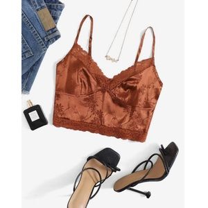 Shein Jacquard Lace Trim Cami Top